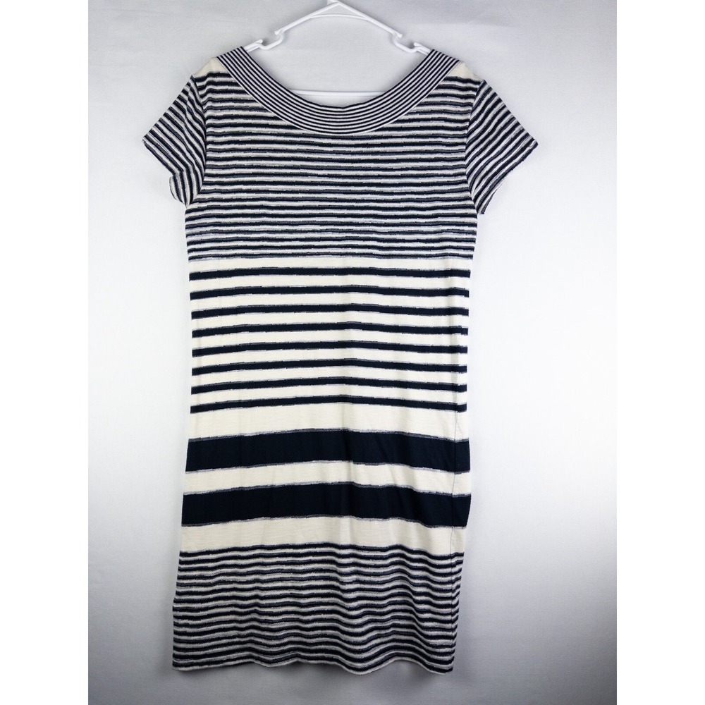 Maeve Anthropologie Dress‎ Womens M Striped Lined Midi Knee Shirt Black White - Picture 2 of 8